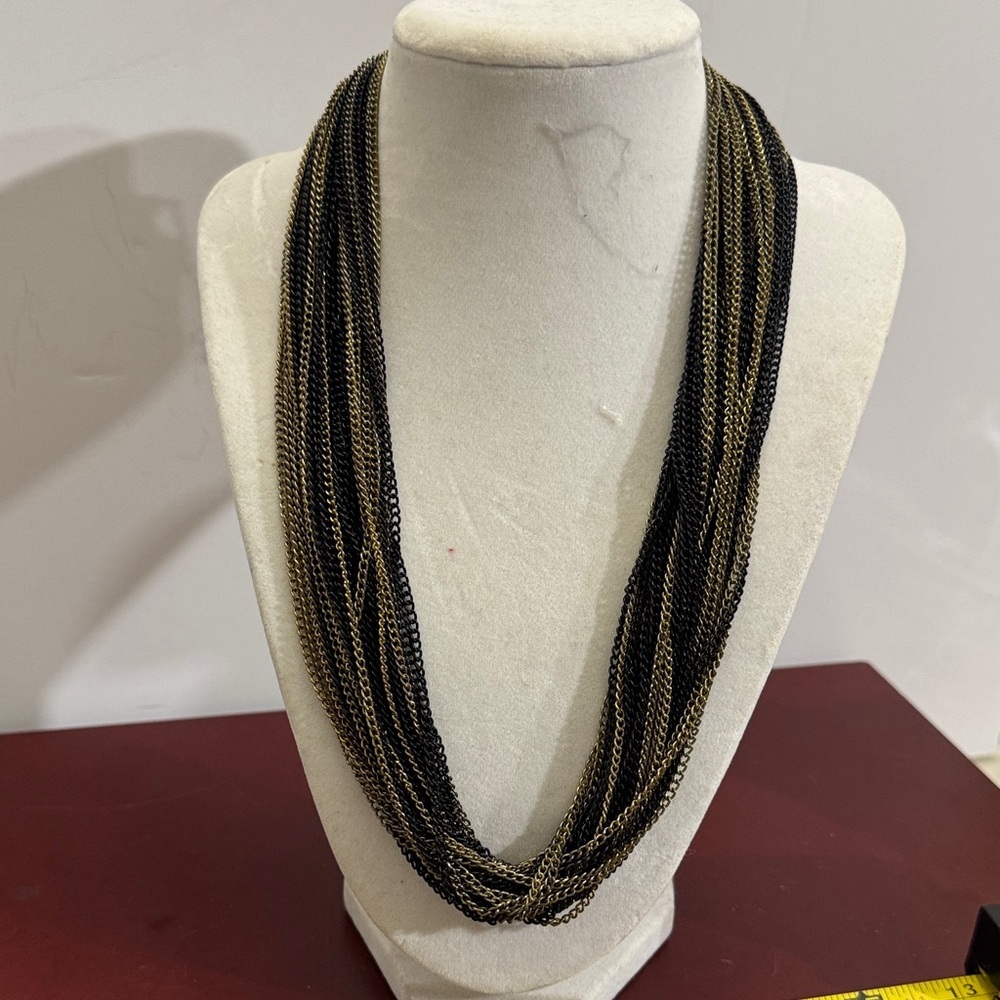 Vintage Elegant Black and Gold tone, fashion Multi Layered Necklace 20”